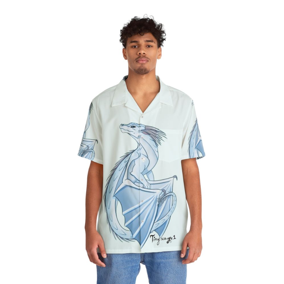 Winter Icewing Hawaiian Shirt featuring Wings of Fire inspired design - People Front