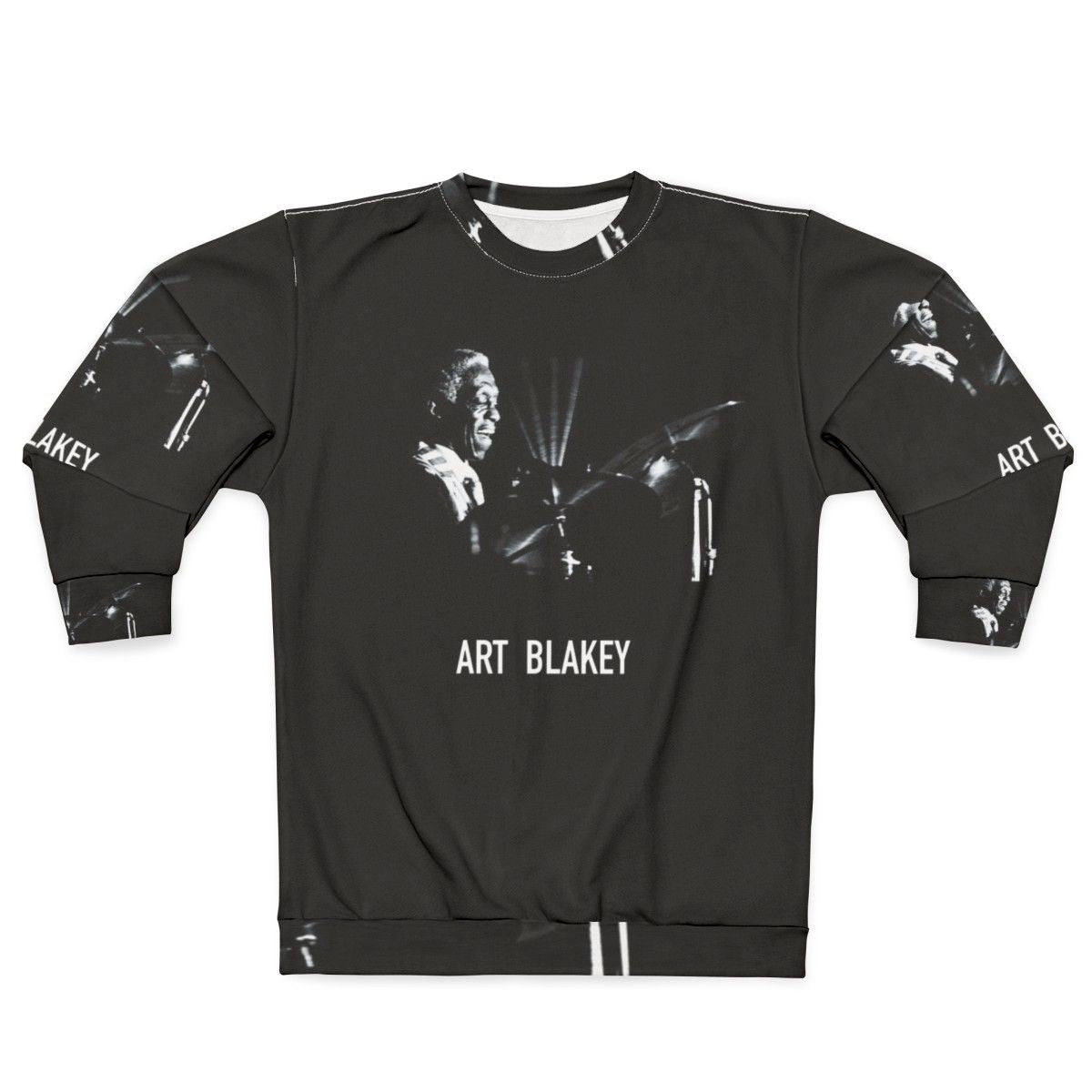 Art Blakey, legendary jazz drummer, on a stylish sweatshirt