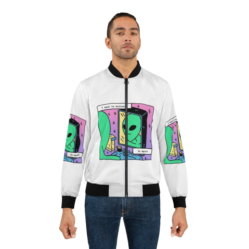 "I Want to Believe in Myself Funny Introverted Anxiety Bomber Jacket" - Lifestyle