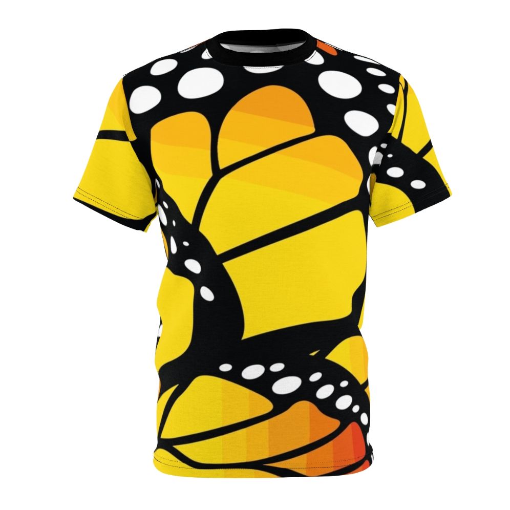 Vibrant orange monarch butterfly design on a high-quality t-shirt