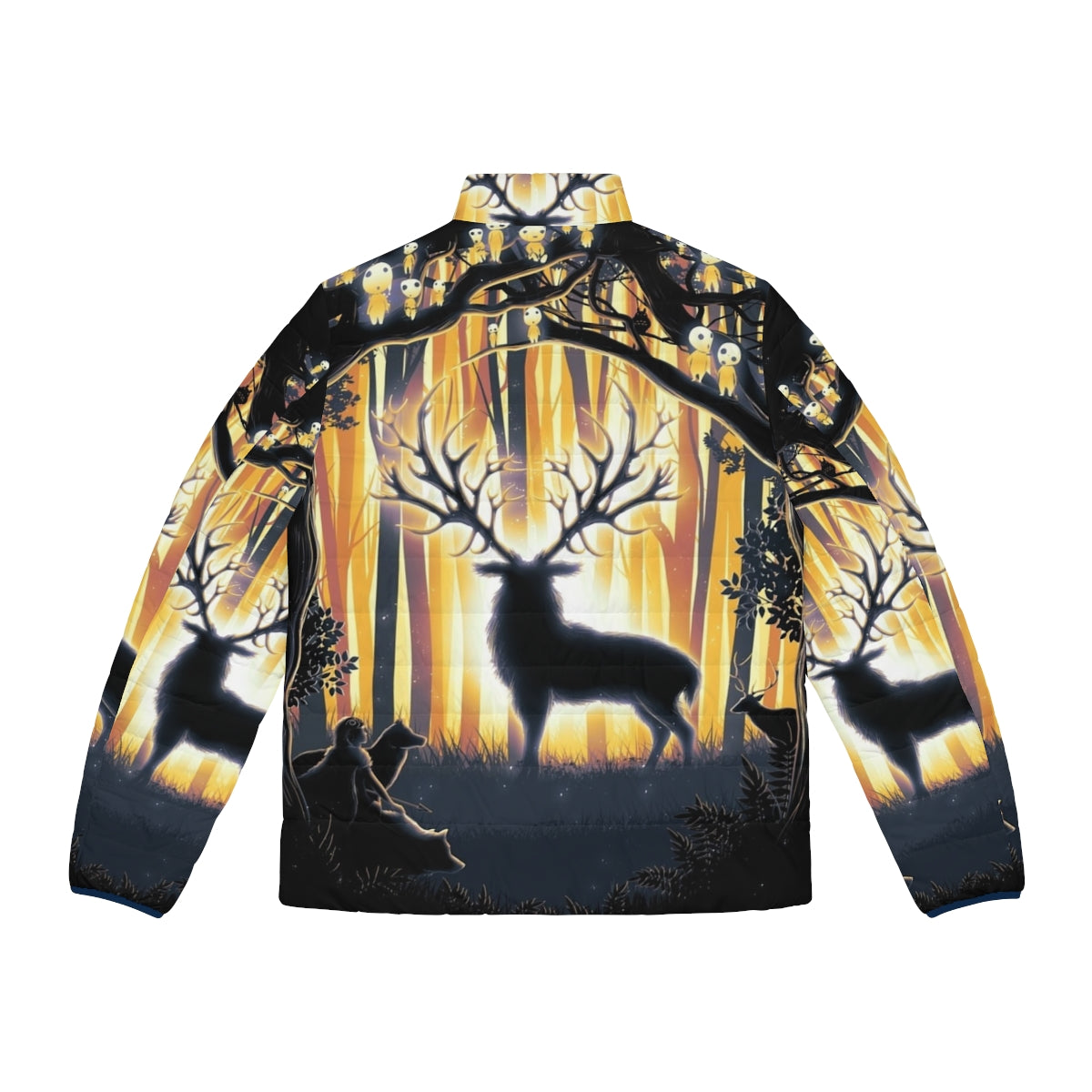 Deer God Master of the Forest Puffer Jacket with Minimalist Animal Silhouette Design - Back