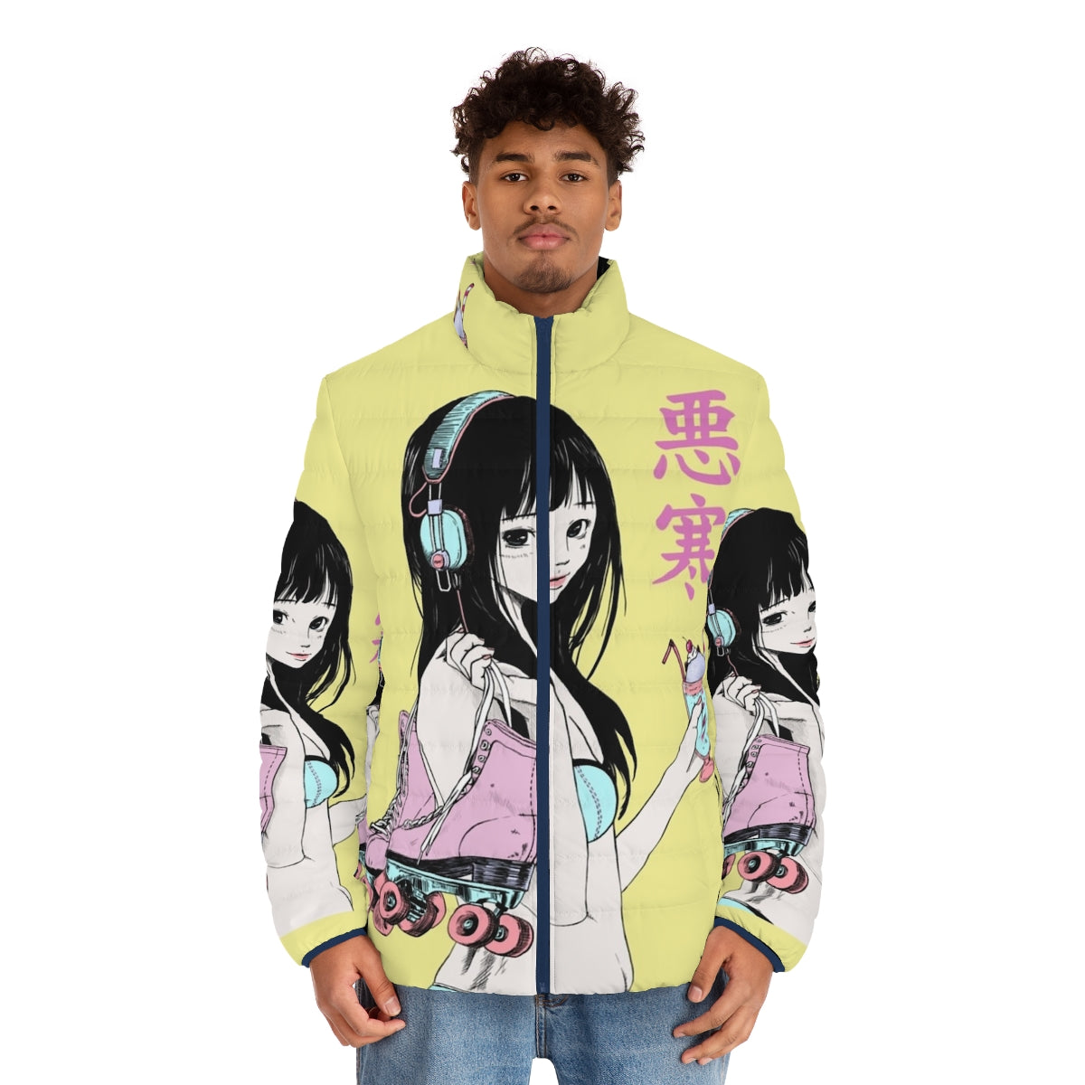 Chill Lofi Summer Girl Puffer Jacket with Vaporwave Aesthetic - men front