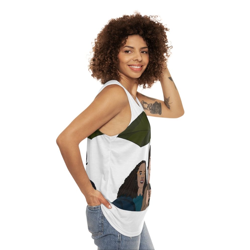 Heartstopper Netflix Unisex Tank Top featuring characters Nick, Charlie, and Nellie - women side