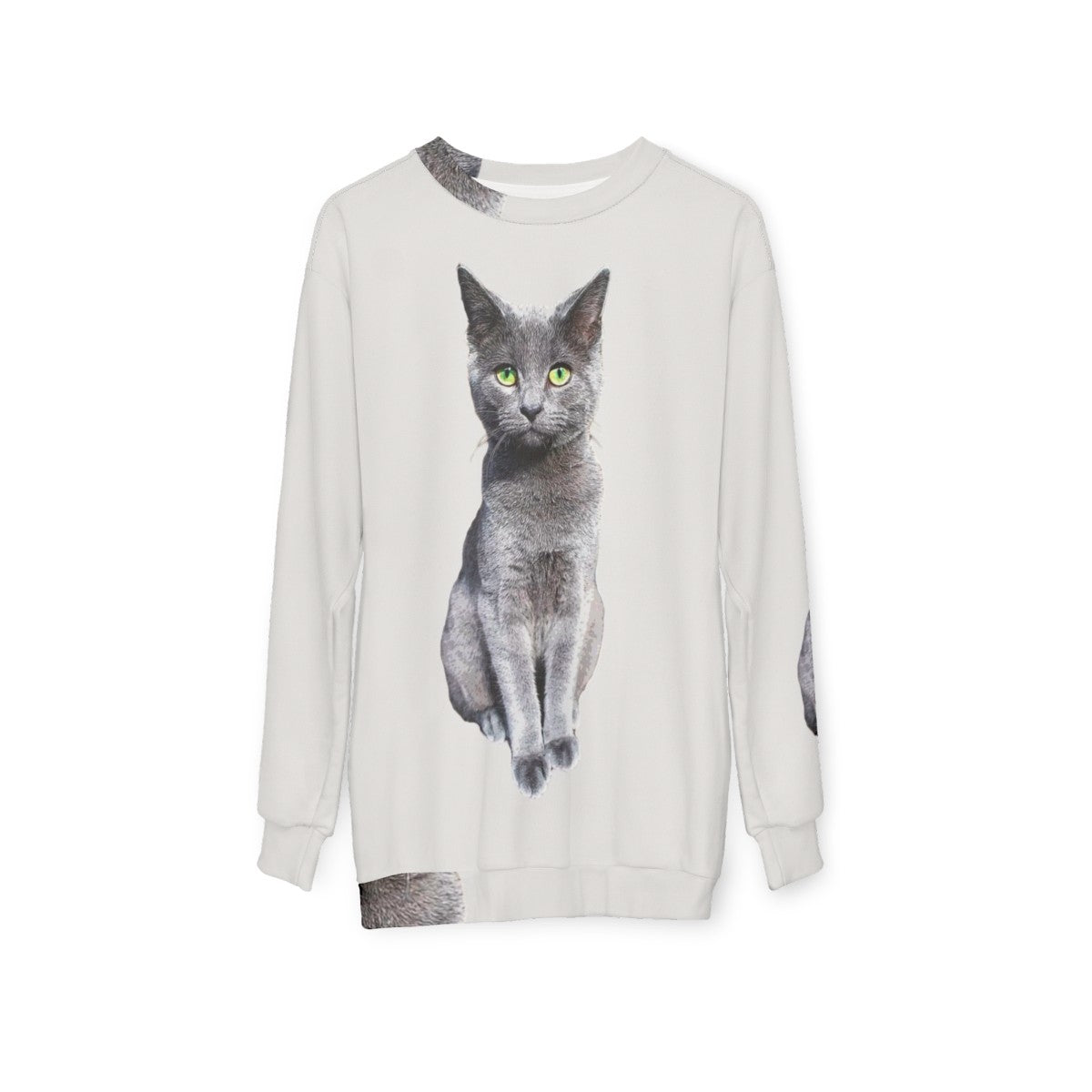 Adorable Russian Blue Cat Kitten Wearing Cozy Sweatshirt - hanging