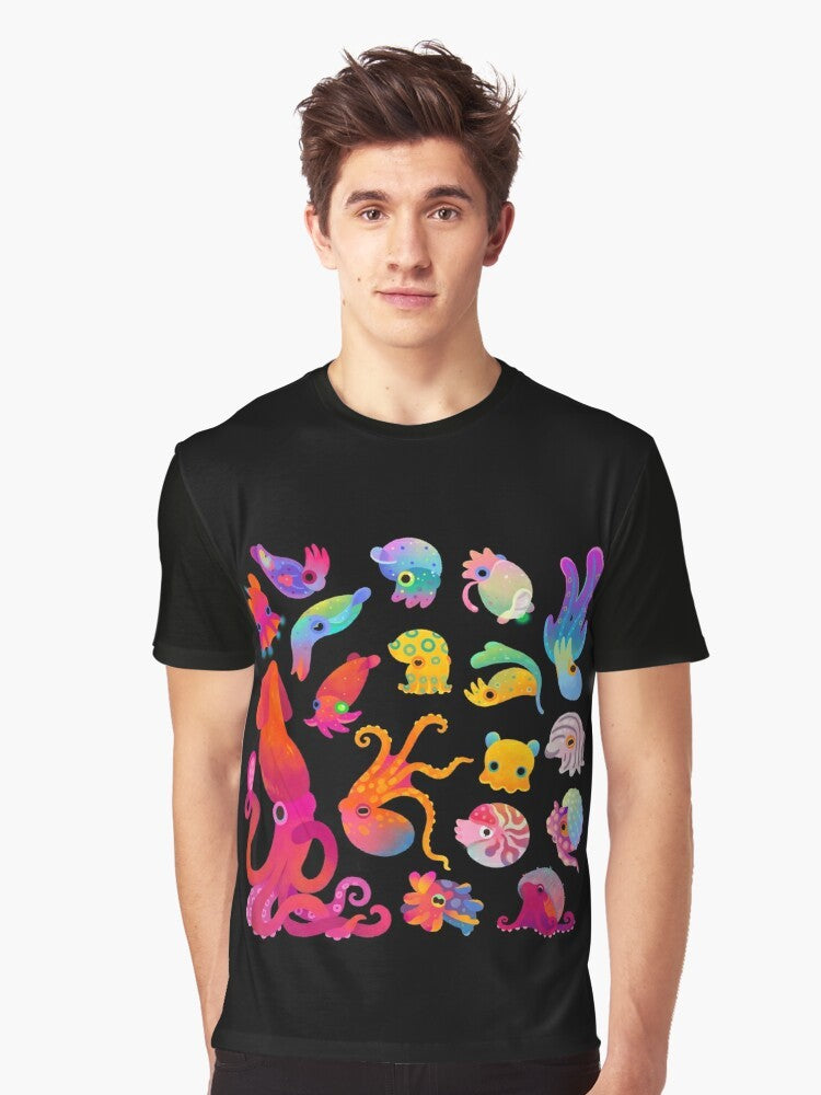 Cephalopod Graphic T-Shirt featuring a variety of marine cephalopods like squid, octopus, and more - Men