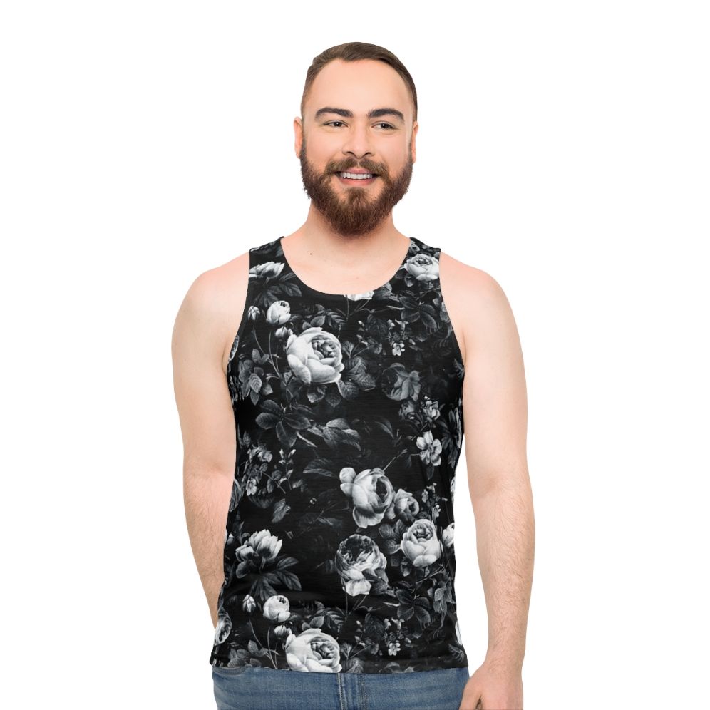 Roses black and white unisex tank top - men