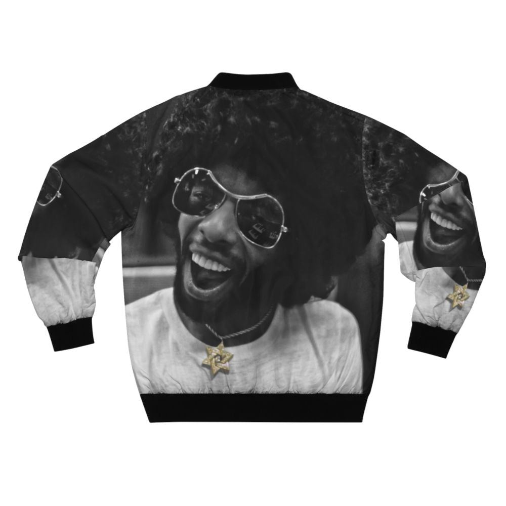 Sly Stone in the Studio Bomber Jacket featuring music, musician, and recording studio imagery - Back