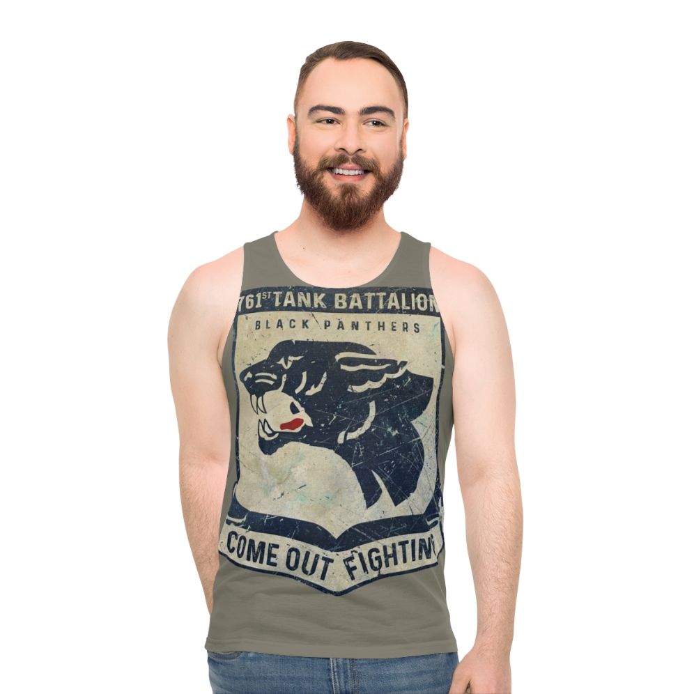 Vintage US Army 761 Tank Battalion Black Panther Emblem Unisex Tank Top - men