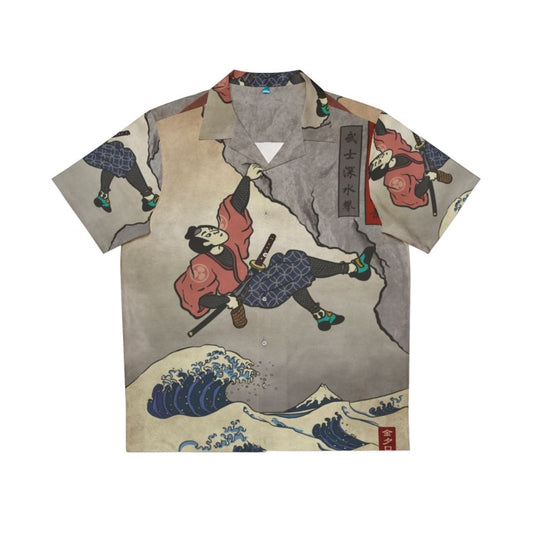 Japanese-inspired Hawaiian shirt featuring a climbing samurai design