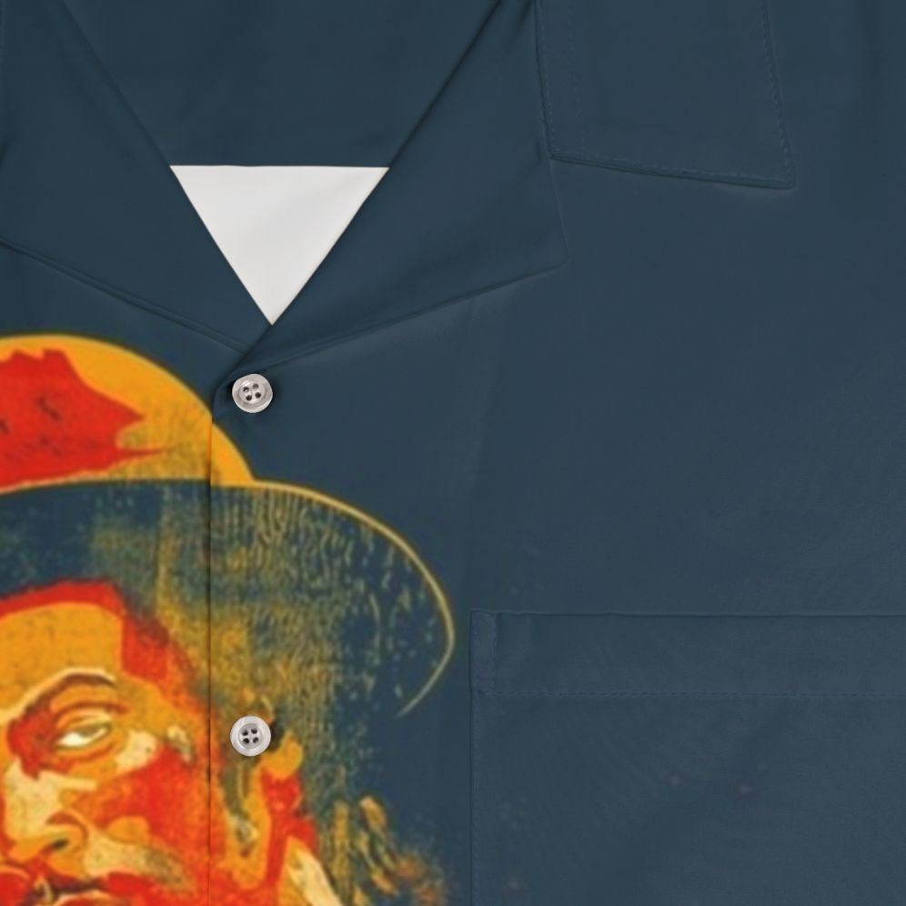 Vintage Jamaican Cowboy Hawaiian Shirt featuring Reggae Music Inspired Design - Detail