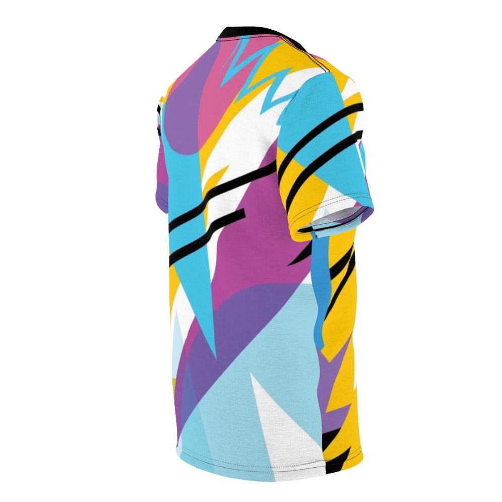 Retro 1980s style patterned t-shirt with a vibrant and radical 80s inspired design - men right