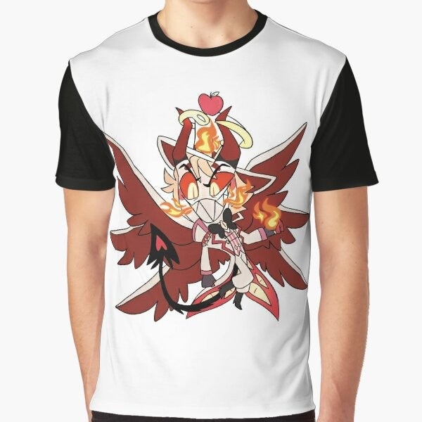 Lucifer Hazbin Hotel Graphic T-Shirt featuring the Vivziepop animated series characters