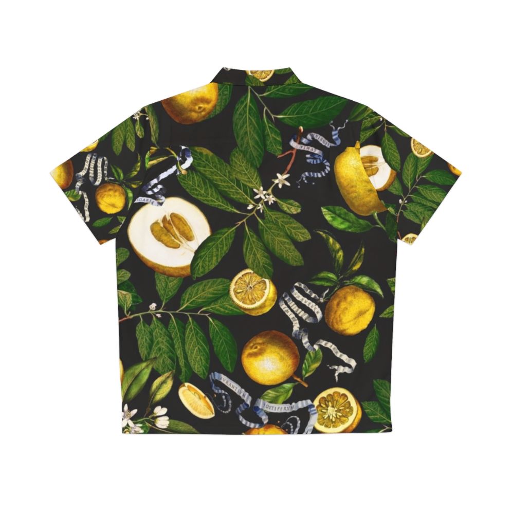 Lemon Tree Black Hawaiian Shirt with Tropical Botanical Design - Back