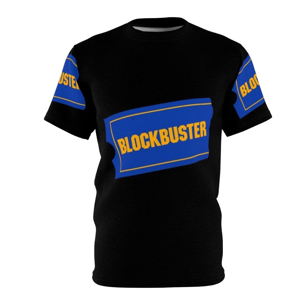 Retro Blockbuster Video logo graphic printed on a high-quality t-shirt