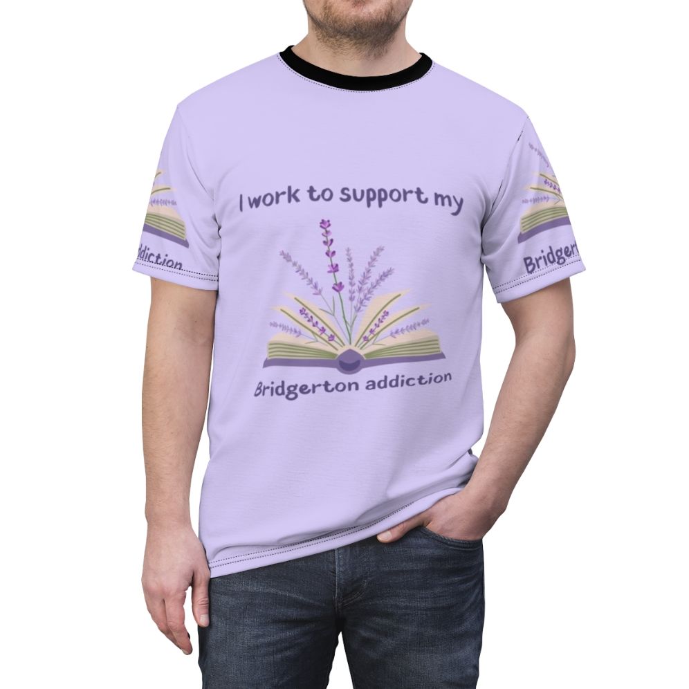 Bridgerton inspired t-shirt with floral and text design - men front