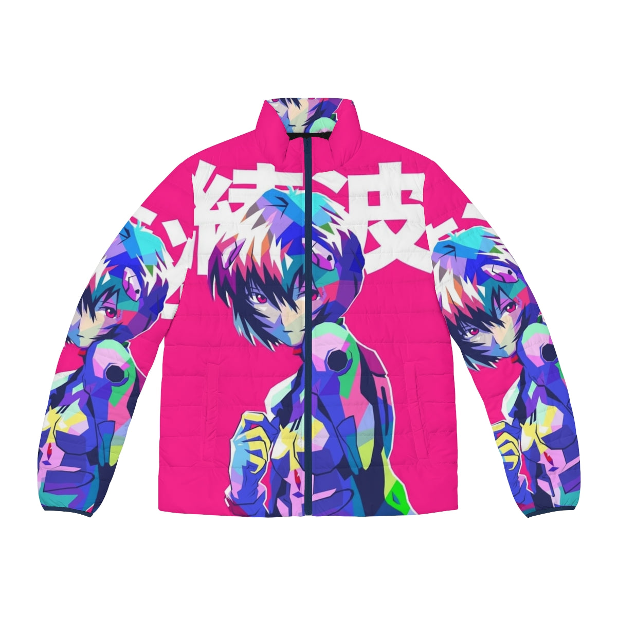 Rei Ayanami inspired puffer jacket with anime aesthetic design