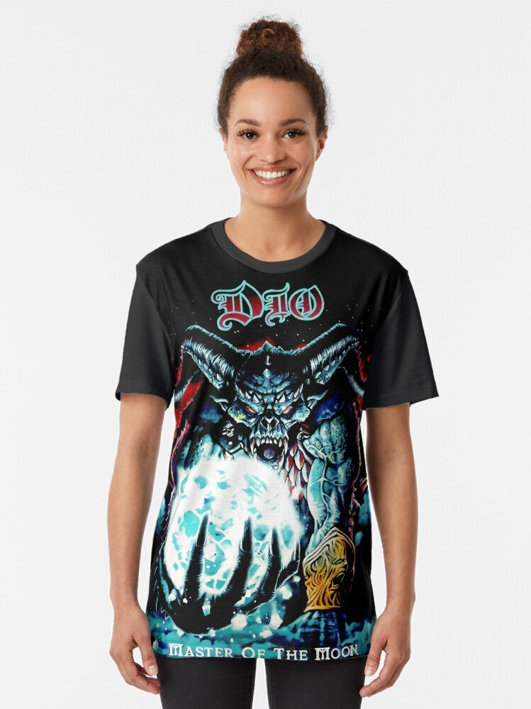 Heavy metal graphic t-shirt with a moon and demonic design - Women