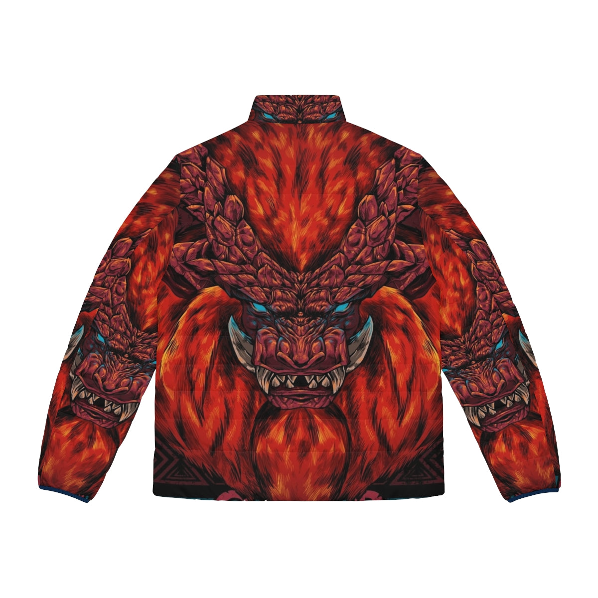 Teostra puffer jacket with gaming and monster hunting graphic design - Back