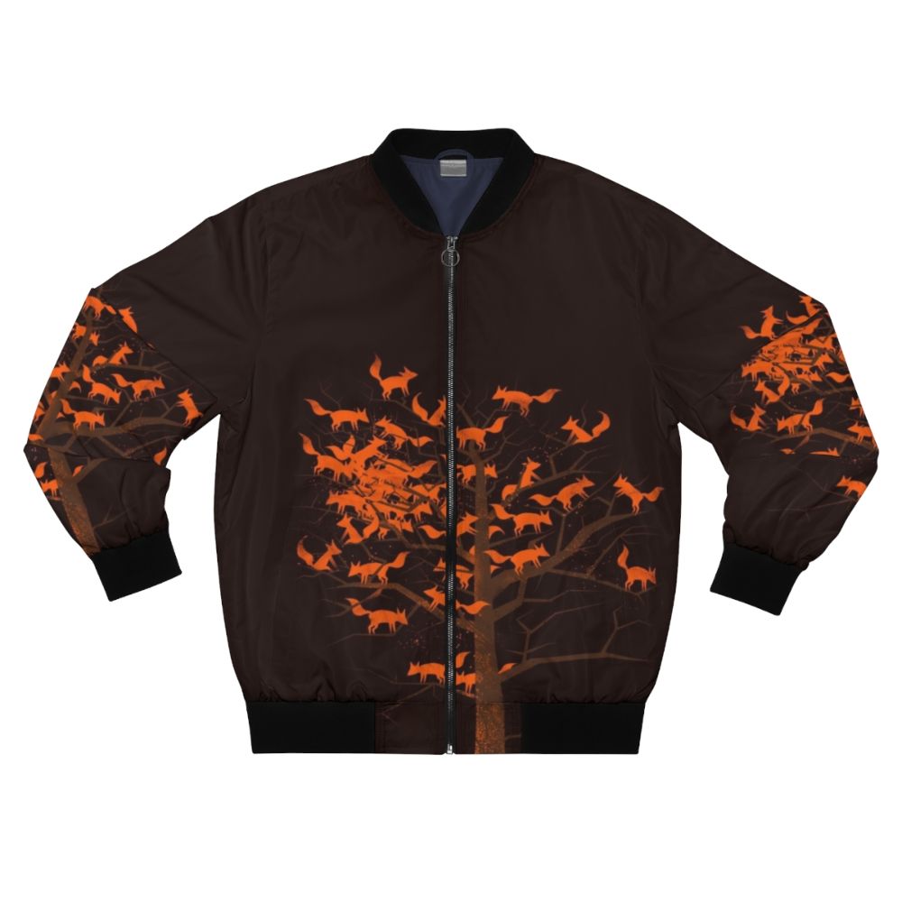 Blazing Fox Tree Bomber Jacket featuring an autumn nature design with a fox and trees