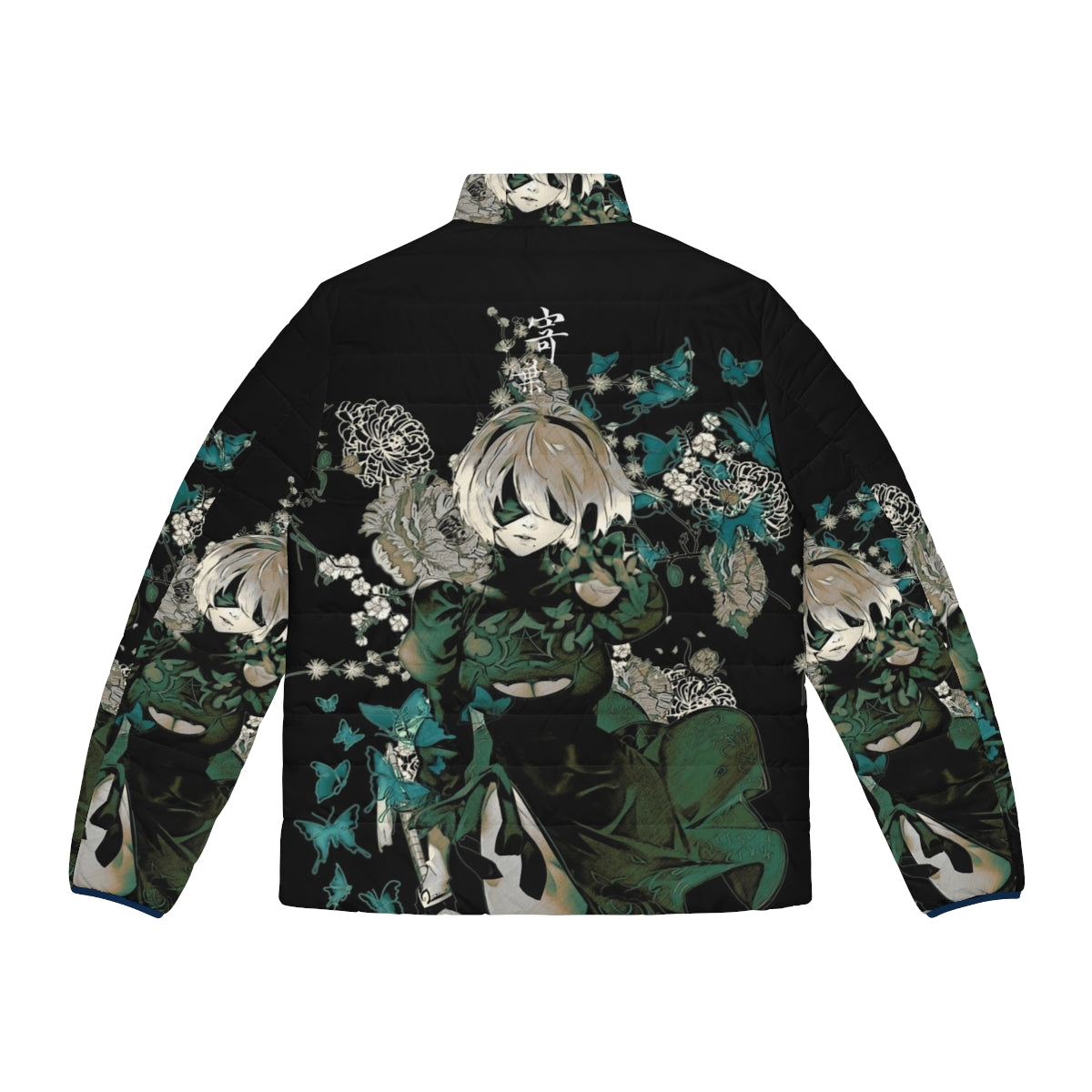 Butterflies and garden-inspired puffer jacket with Nier Automata characters - Back