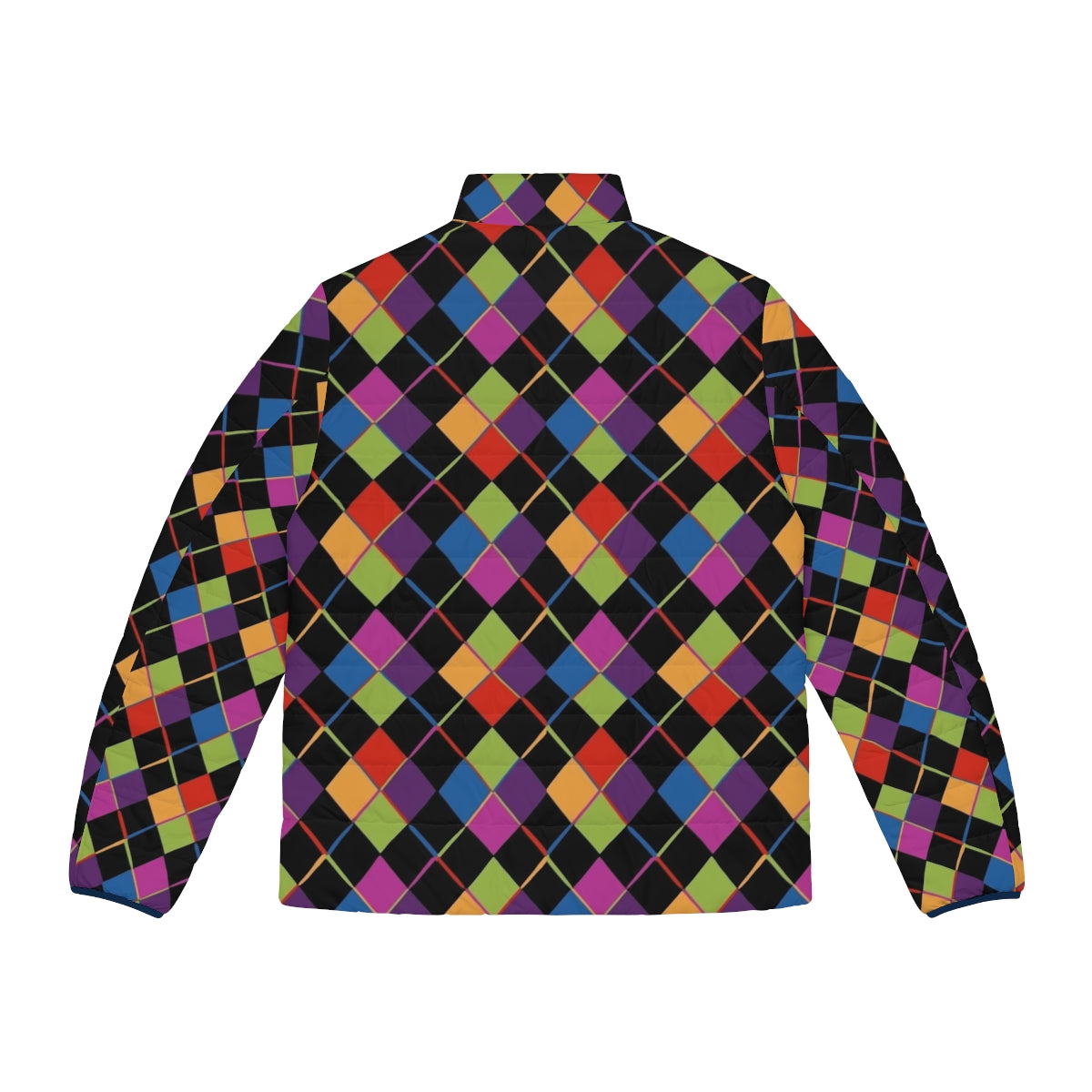 Colorful 1980s-inspired puffer jacket with a bold rainbow diamond pattern - Back