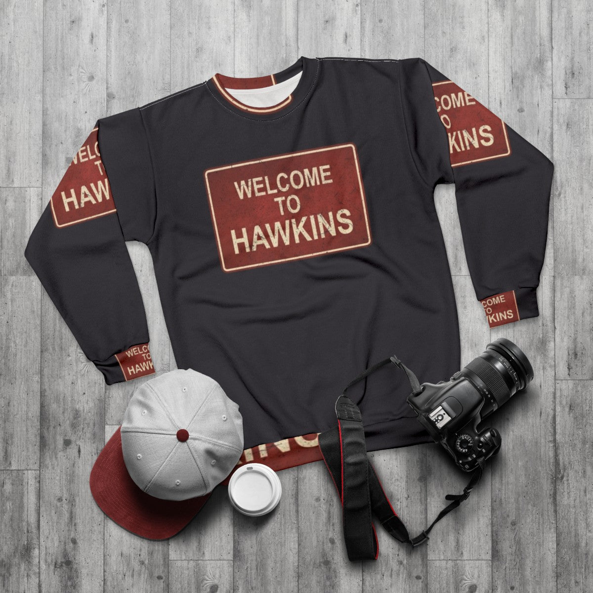 Retro Stranger Things Hawkins Sweatshirt - flat lay