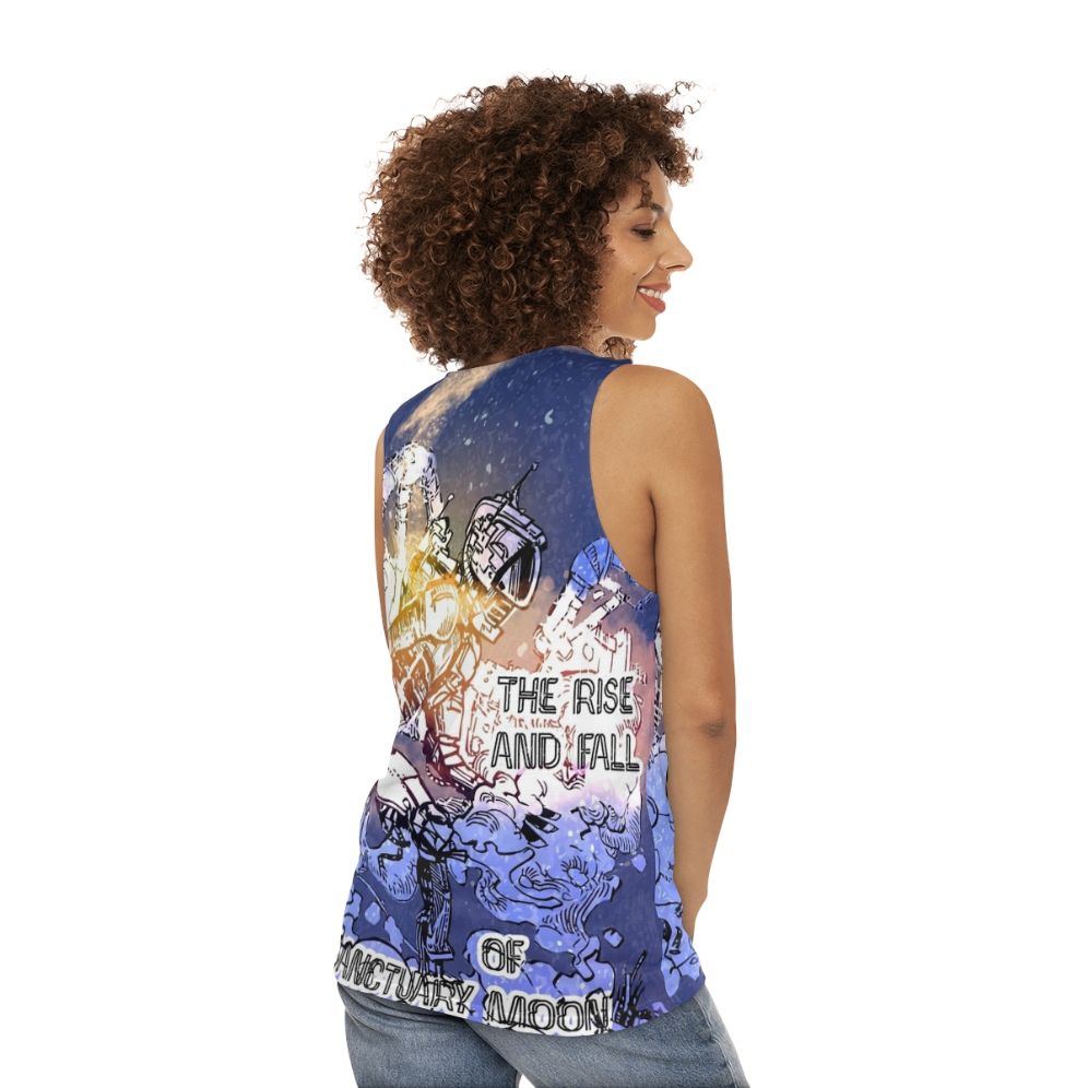 Unisex sci-fi tank top featuring The Rise and Fall of Sanctuary Moon - women back