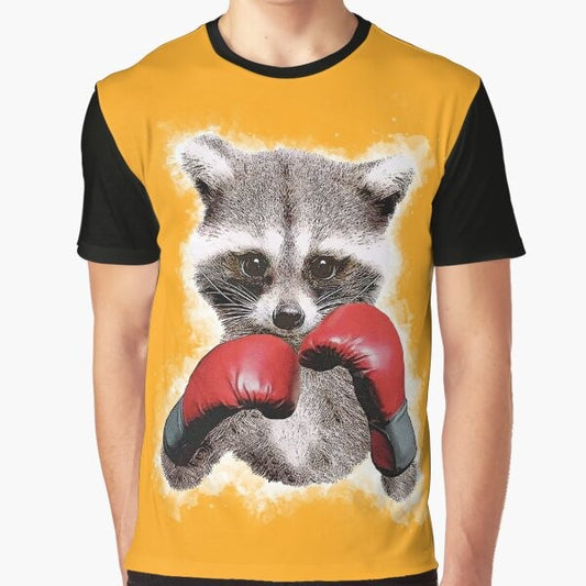 Cute raccoon wearing boxing gloves in boxing pose graphic design t-shirt