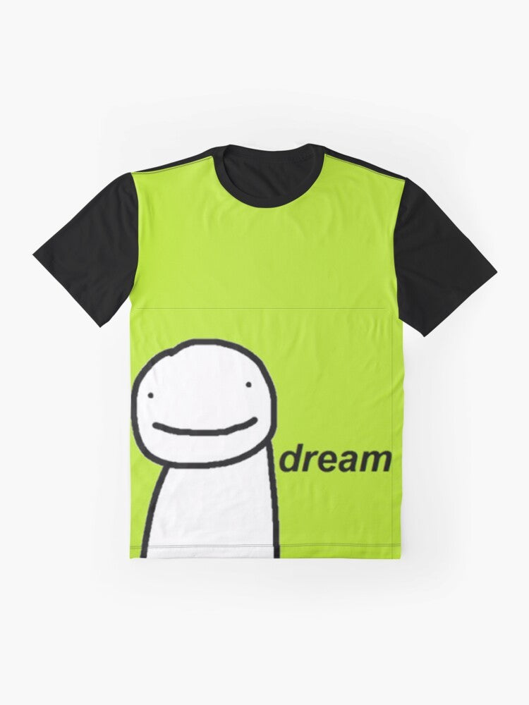 A green and black graphic t-shirt with the word "Dream" and Minecraft elements. - Flat lay