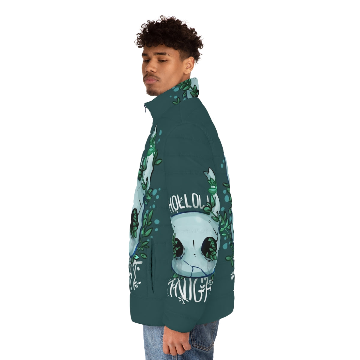 Hollow Knight Puffer Jacket with Iconic Videogame Artwork - men side left