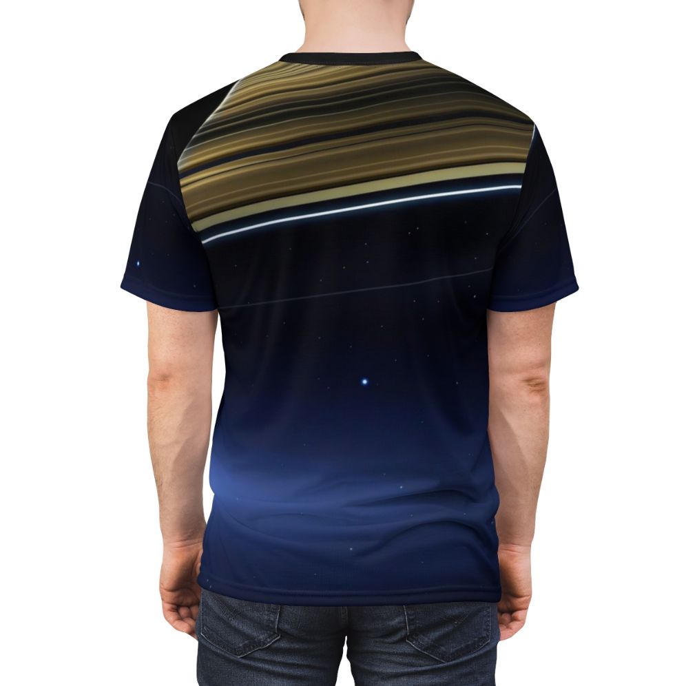 Pale Blue Dot Inspired T-Shirt with Cassini Saturn, Voyager Probe, and Carl Sagan Quote - men back