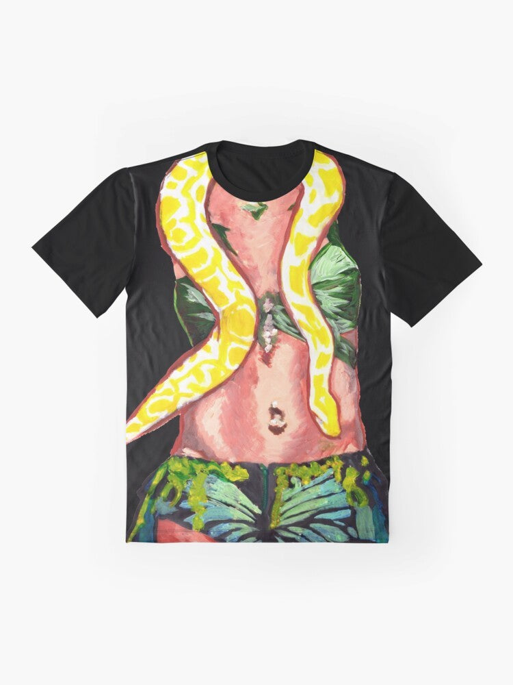 90s-inspired snake graphic t-shirt with pop culture design - Flat lay