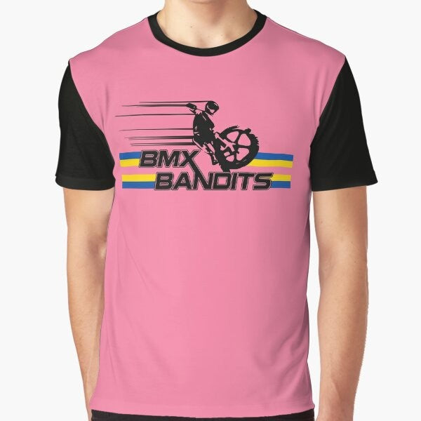 Vintage BMX Bandits graphic t-shirt design featuring retro motorcycle and bike elements