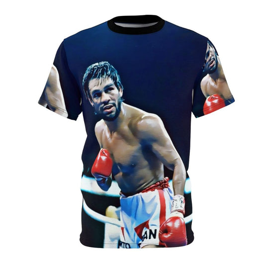 Graphic t-shirt featuring a portrait of legendary boxer Roberto Duran, nicknamed "Hands of Stone"