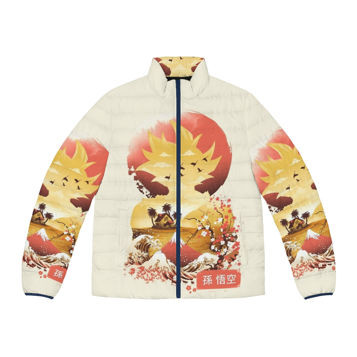 Ukiyo-E Super Saiyan Anime Puffer Jacket featuring Japanese art and Dragonball inspired design