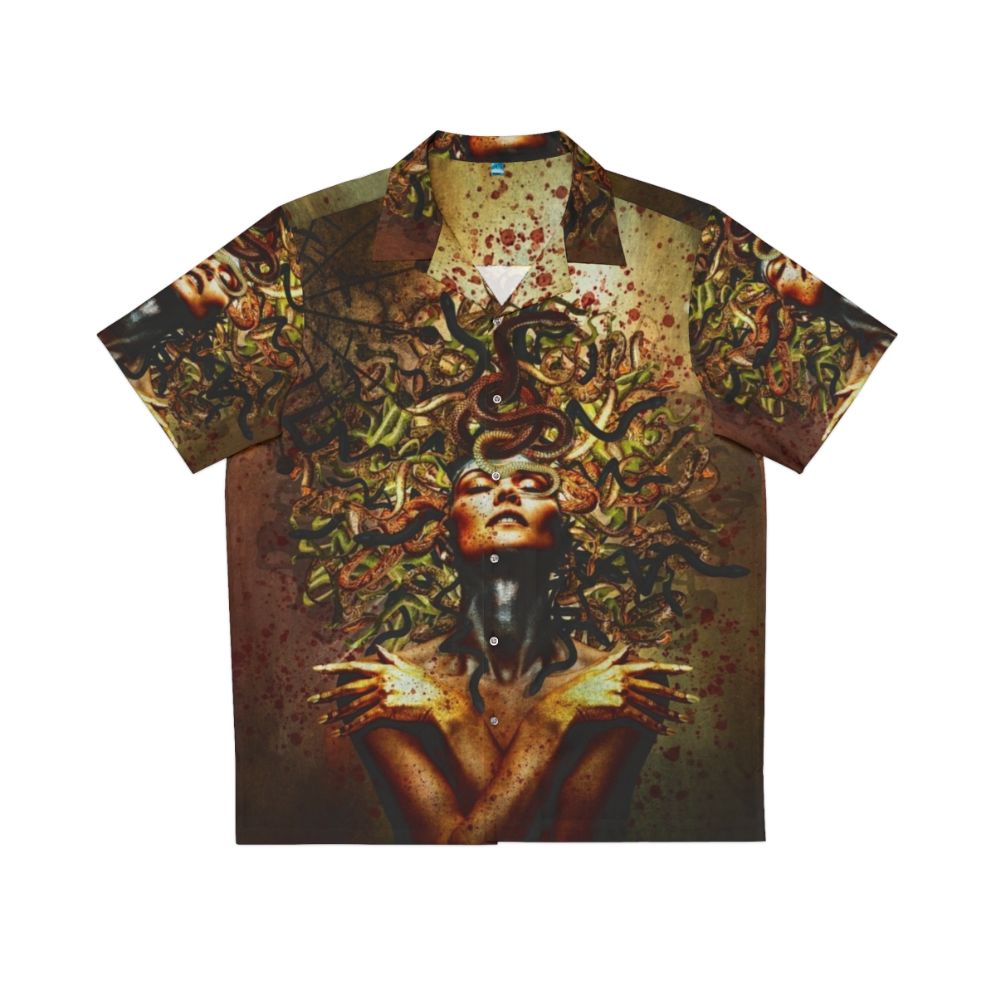 Captivating Medusa-inspired Hawaiian shirt with snake print design