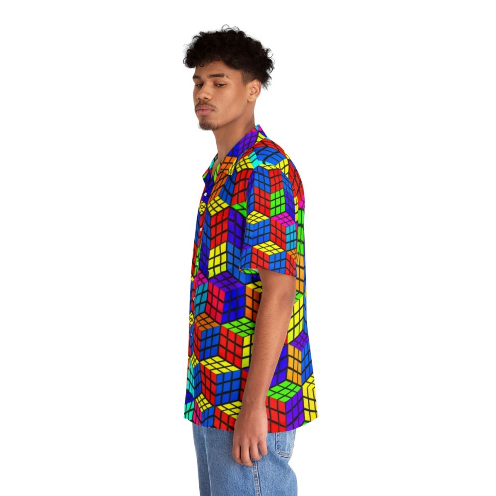 Rubik's Cube Hawaiian shirt with geometric illusion pattern - People Left