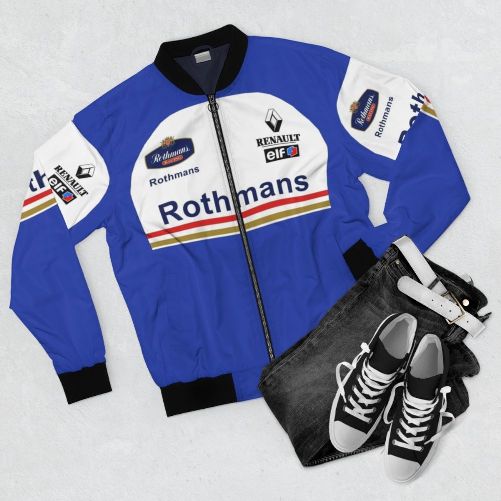 Williams F1 1994 GP2 Tribute Bomber Jacket with racing, gaming, and motorsport design - Flat lay