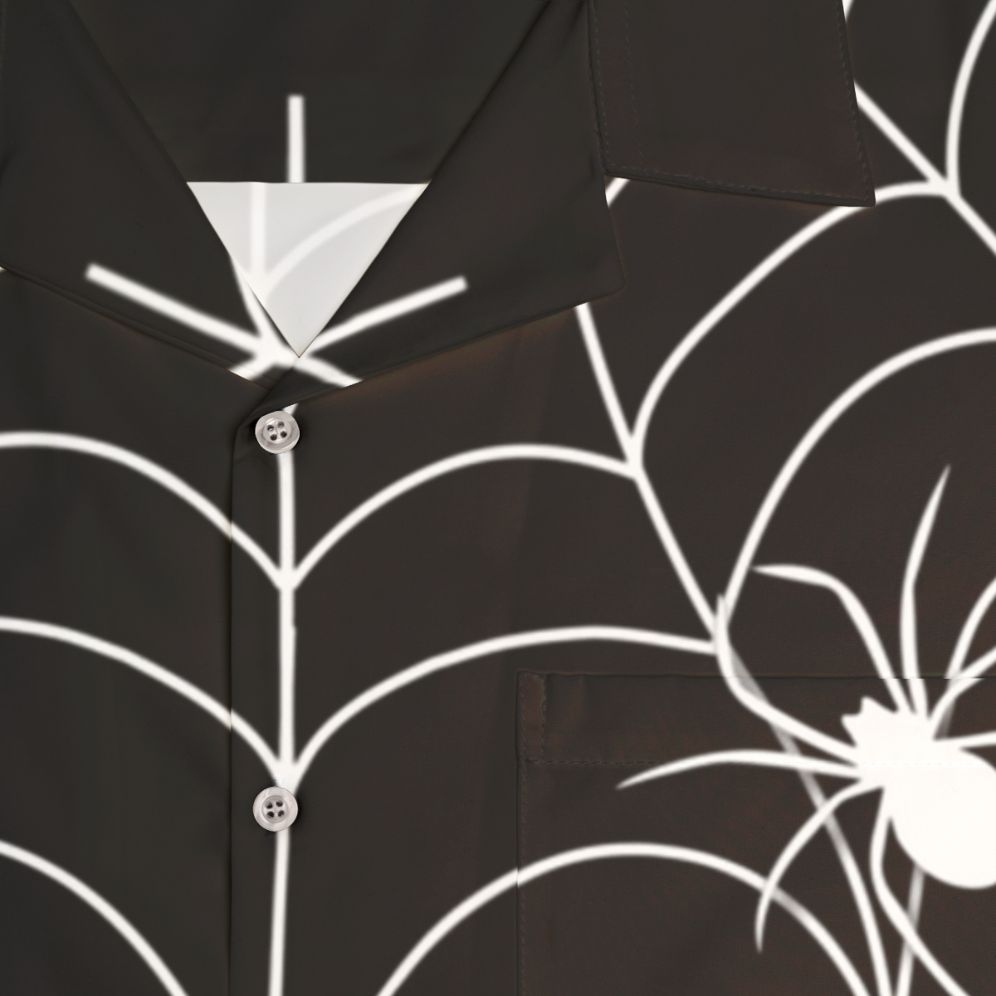 Spooky Black Widow Spider Web Collar Hawaiian Shirt - Detail