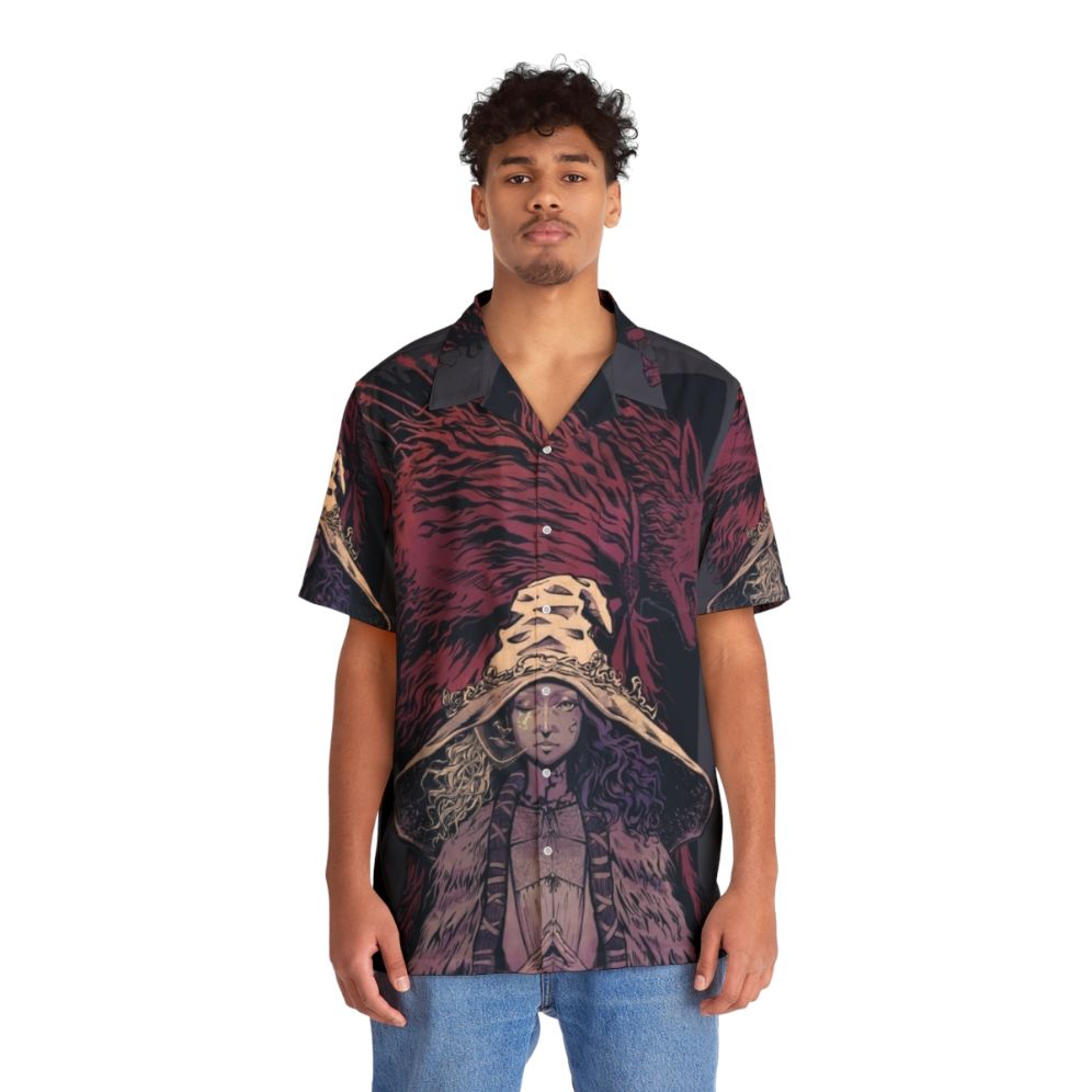 Elden Ring Ranni the Witch Blaidd Wolf Desaturated Hawaiian Shirt - People Front