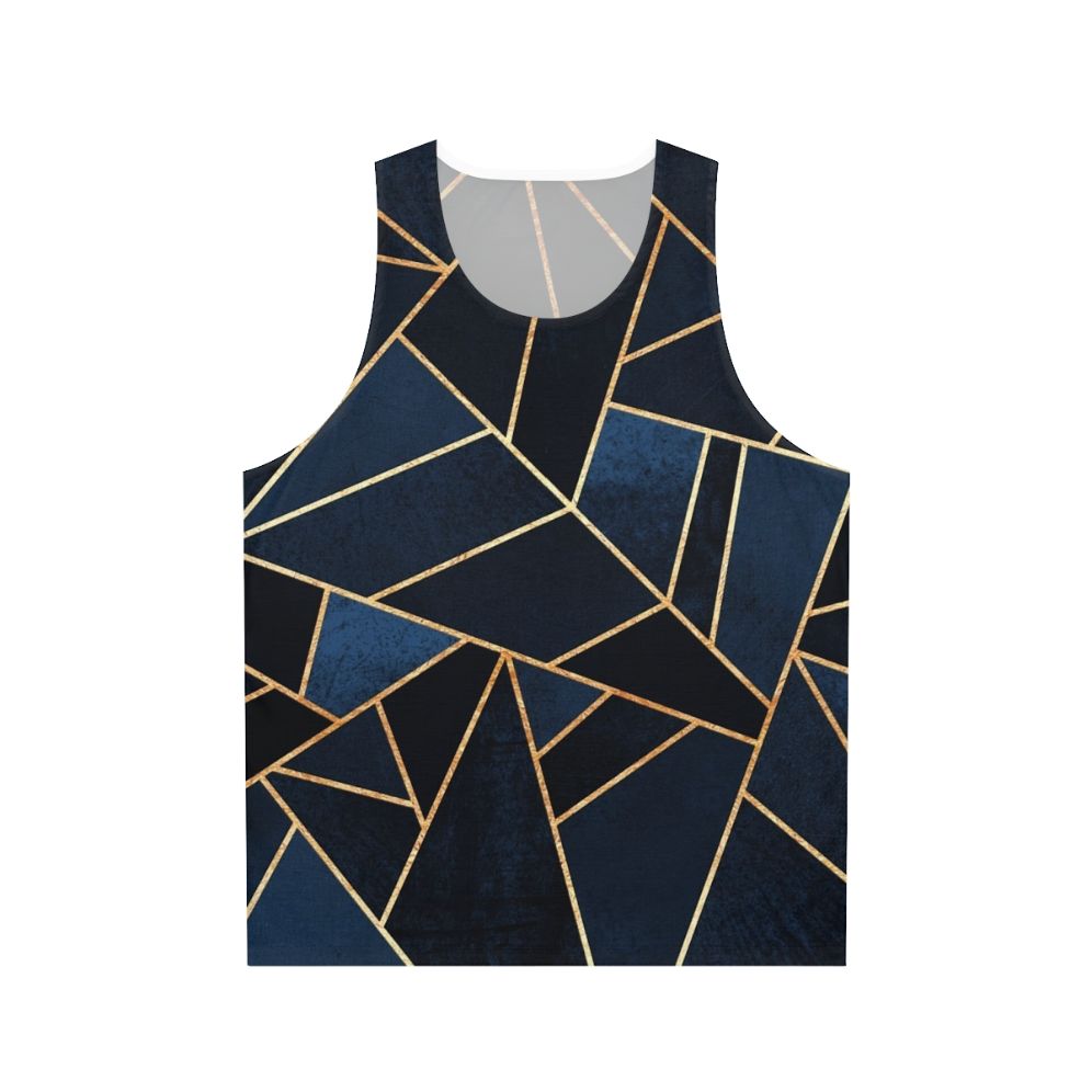 Navy blue unisex tank top with geometric design