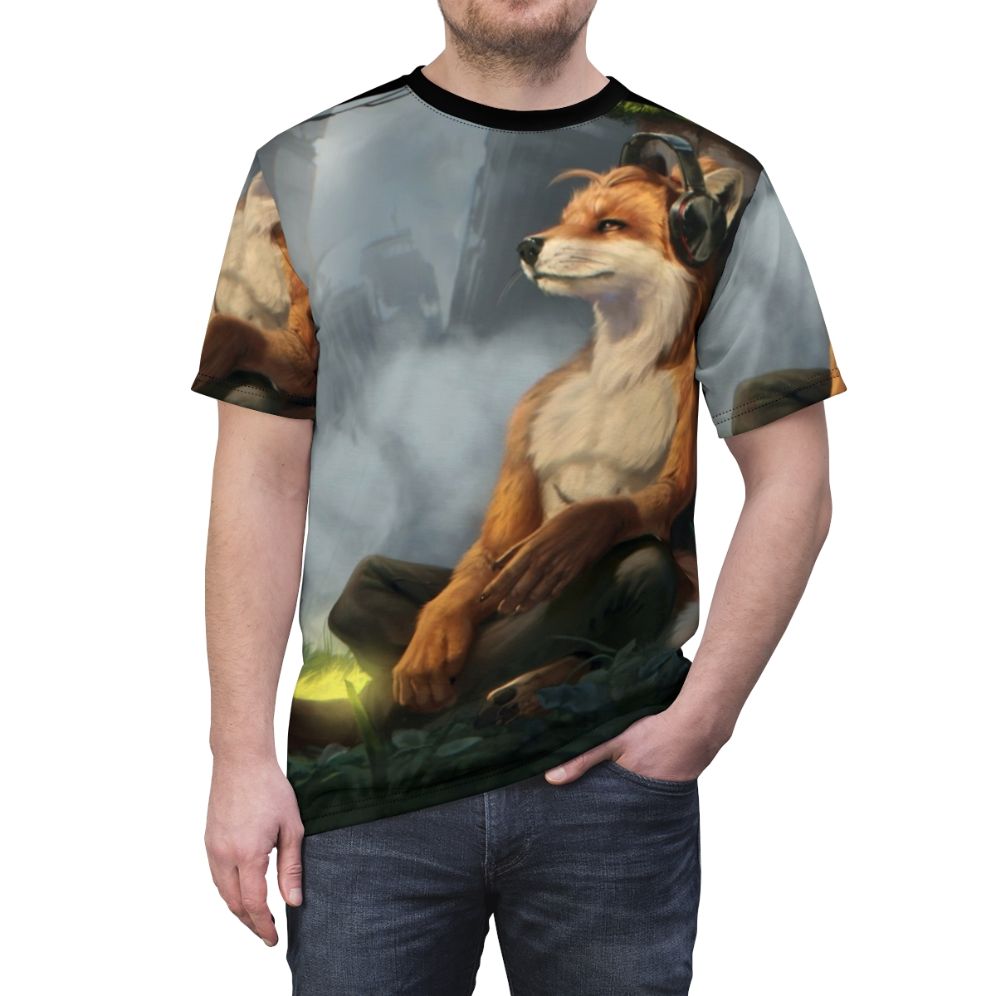 Vibrant anthropomorphic digital art t-shirt featuring a colorful fantasy animal design - men front