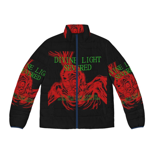 Divine Light Severed Cruelty Squad Puffer Jacket, featuring a surreal and creepy design inspired by horror and pyrocynical