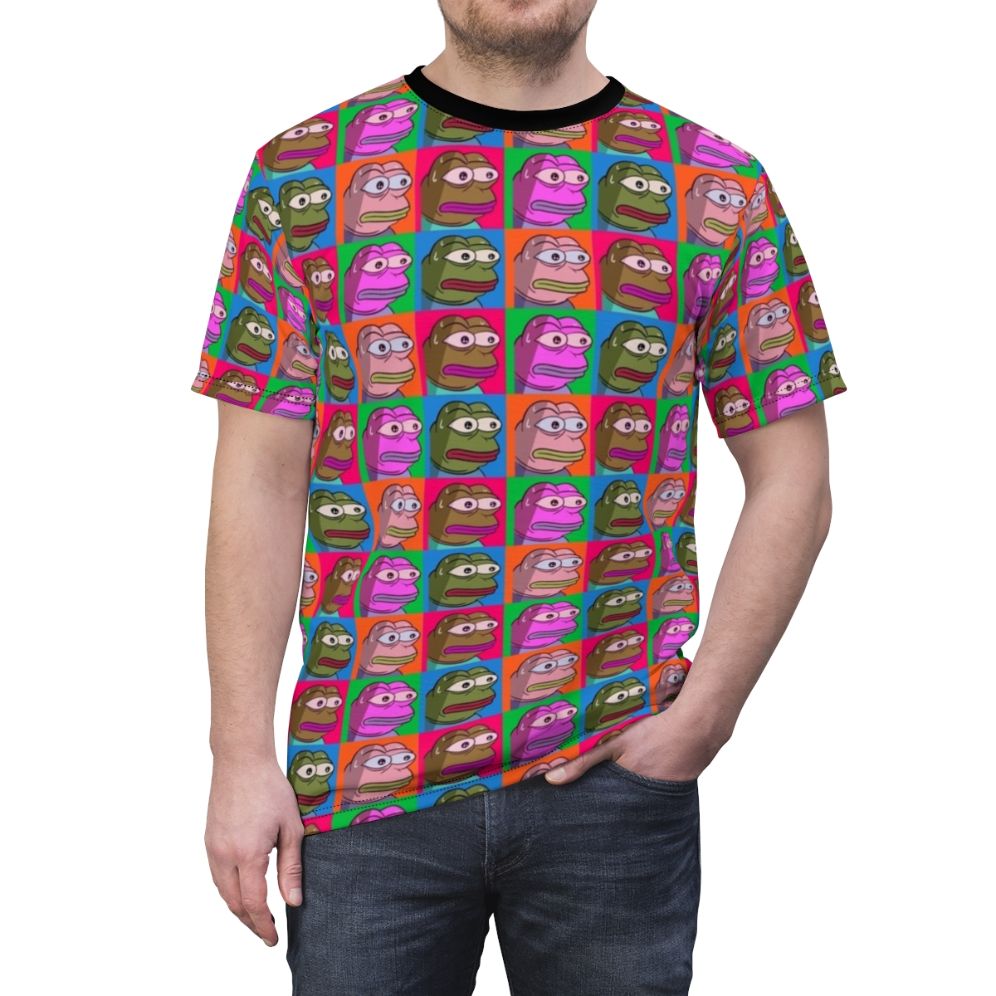 Vibrant pop art inspired design featuring popular Twitch emotes on a high-quality t-shirt. - men front