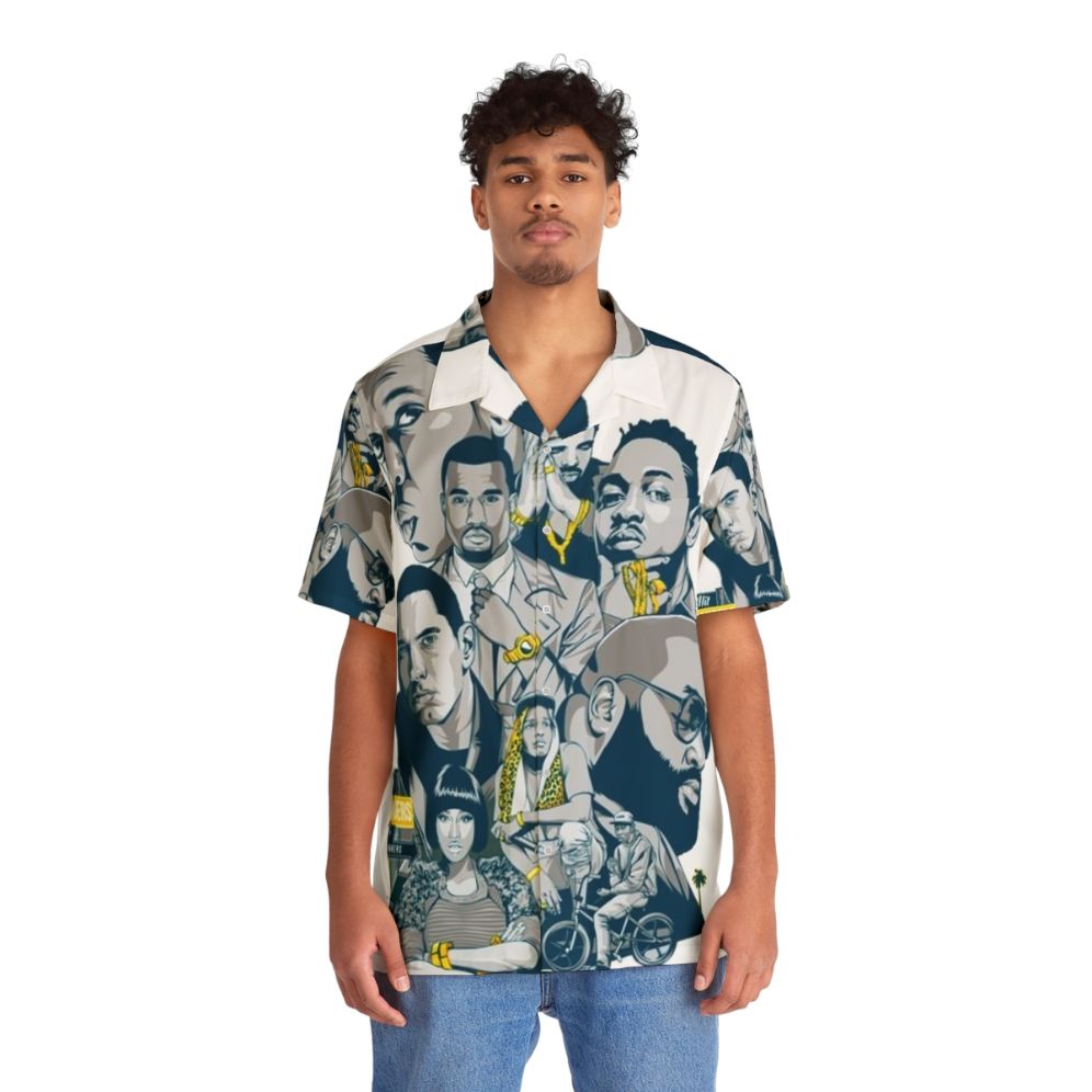 Retro 90s Hawaiian Shirt with Hip Hop Print - People Front