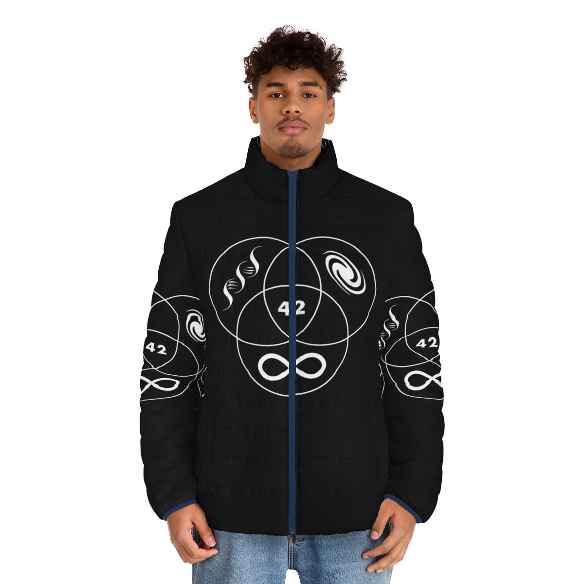 Hitchhiker's Guide to the Galaxy 42 Puffer Jacket - Science Fiction Inspired Outerwear - men front