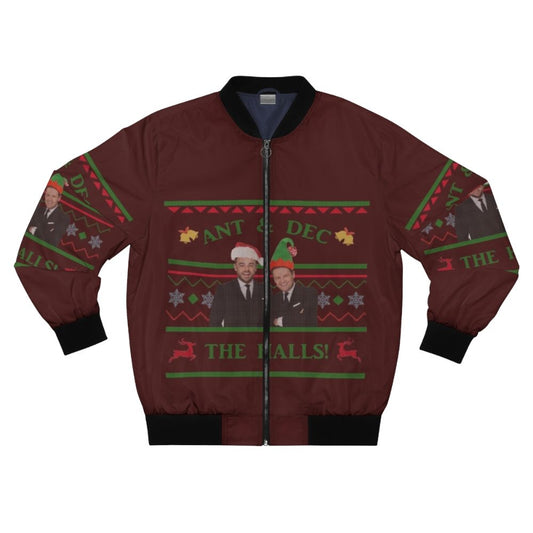 Funny "Ant and Dec the Halls" ITV Christmas Bomber Jacket with a graphic design