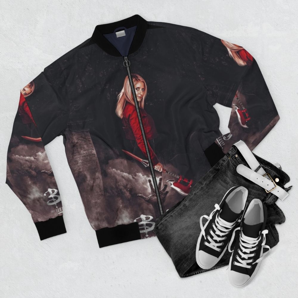 Buffy the Vampire Slayer Scythe Bomber Jacket - Flat lay