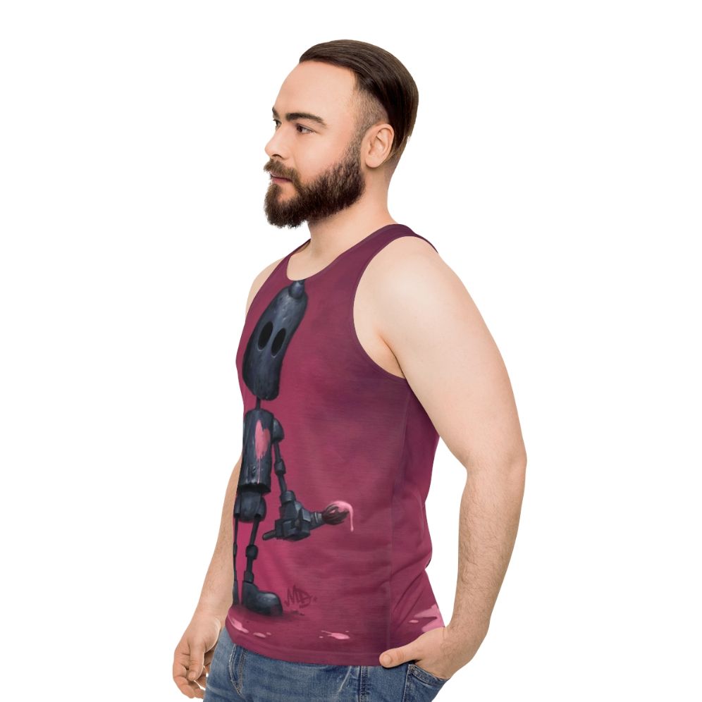 Unisex artist tank top featuring a cute robot with a paintbrush - men side