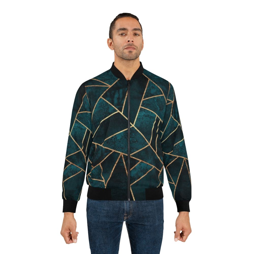 Geometric dark teal bomber jacket with abstract pattern - Lifestyle